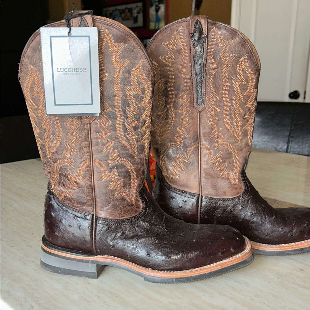 Lucchese Men's Dark Brown and Tan Cowboy Boots